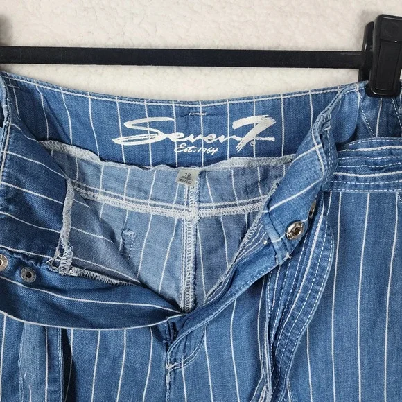 Seven7 Women's Wide Leg Pant Size 12 Belted Blue Striped Pockets Comfort NWT - Picture 6 of 15